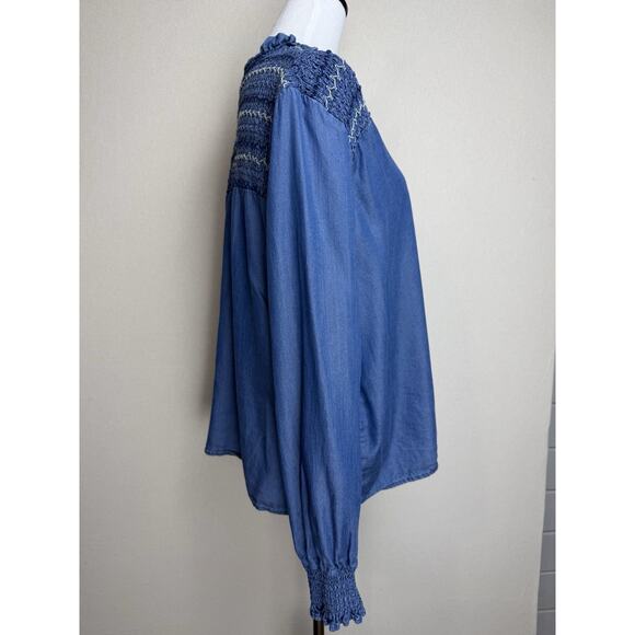 Calligraphie Women’s Blouse Top Blue Pinch Pleated Shoulders Long Sleeve Sz XL - Picture 7 of 14